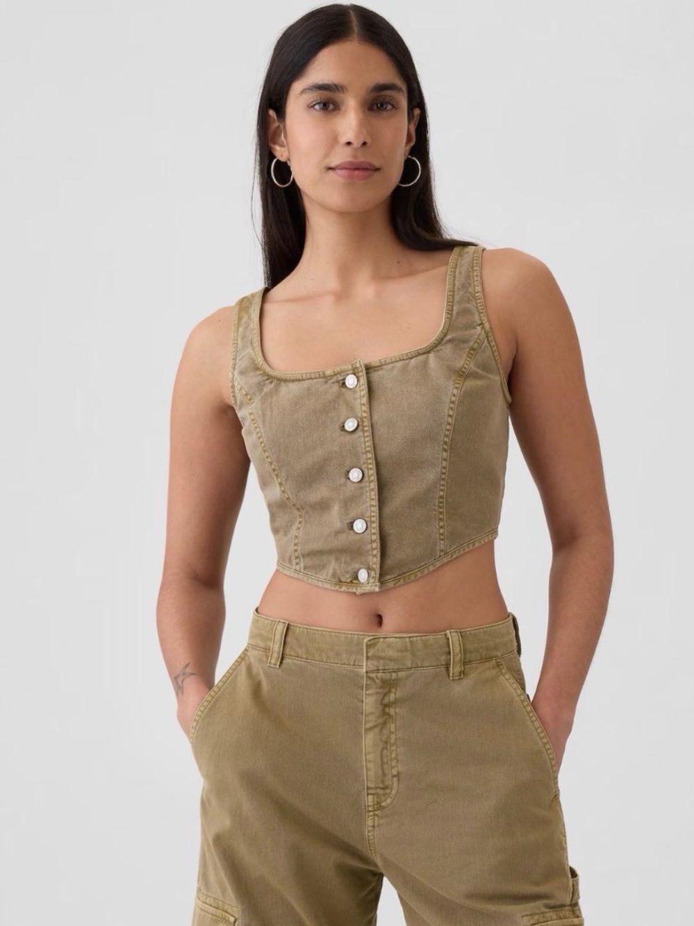 GAP Structured Twill Cropped Corset Tank